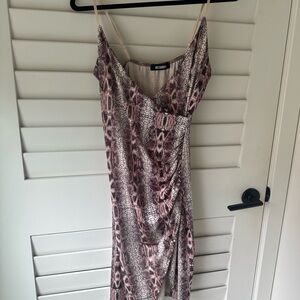 Missguided Asymmetrical Dress in Pink and Gray Snake Print